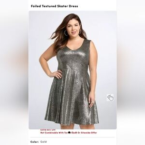 Torrid 4x Foiled Gold Textured Skater Dress